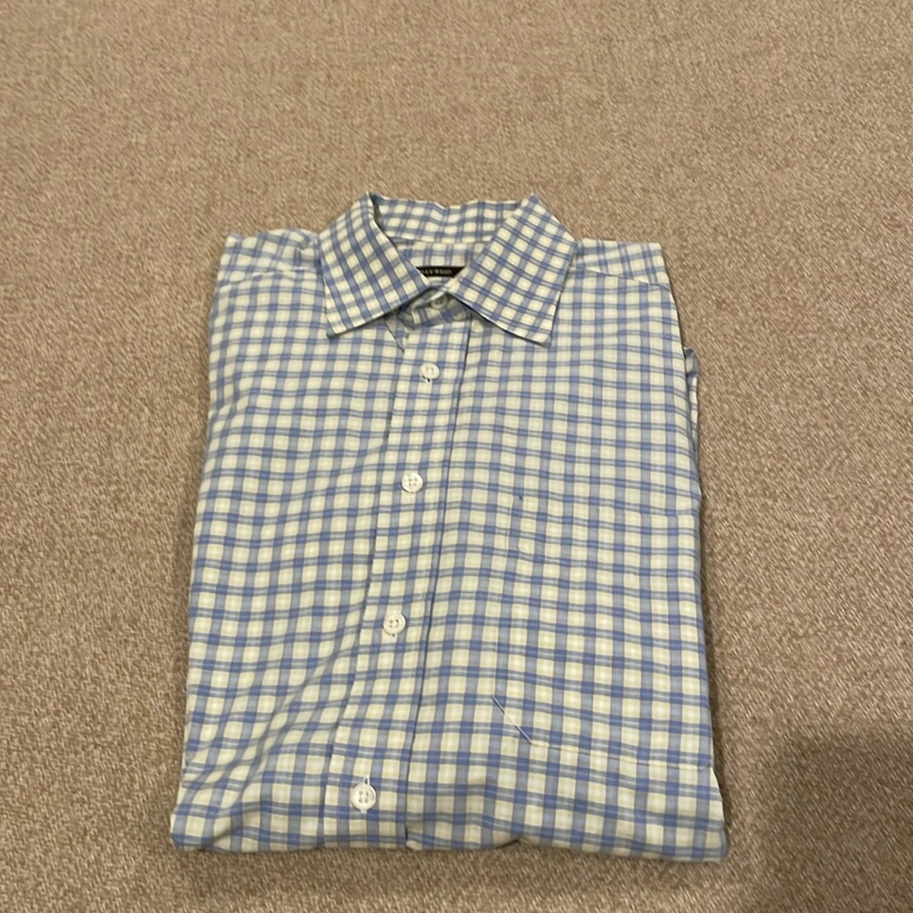 Billy Reid Men LS Shirt Medium Light-Weight Cotton Blue/Green/White